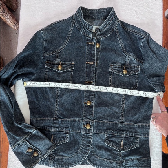 Women’s Vintage Jessica Mandarin Collar Military Style Brass Tone Buttons Denim - Picture 8 of 15